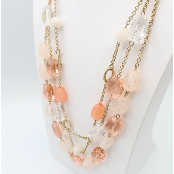 TALBOTS Multi Strand Peach Cream Beaded Gold Tone Statement Necklace - Picture 3 of 7